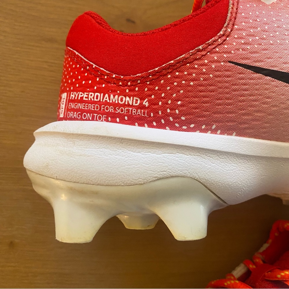 Nike Womens HyperDiamond 4 Pro, Red/ White/ Orange Fire Laces, Sz 7.5 - Picture 8 of 15